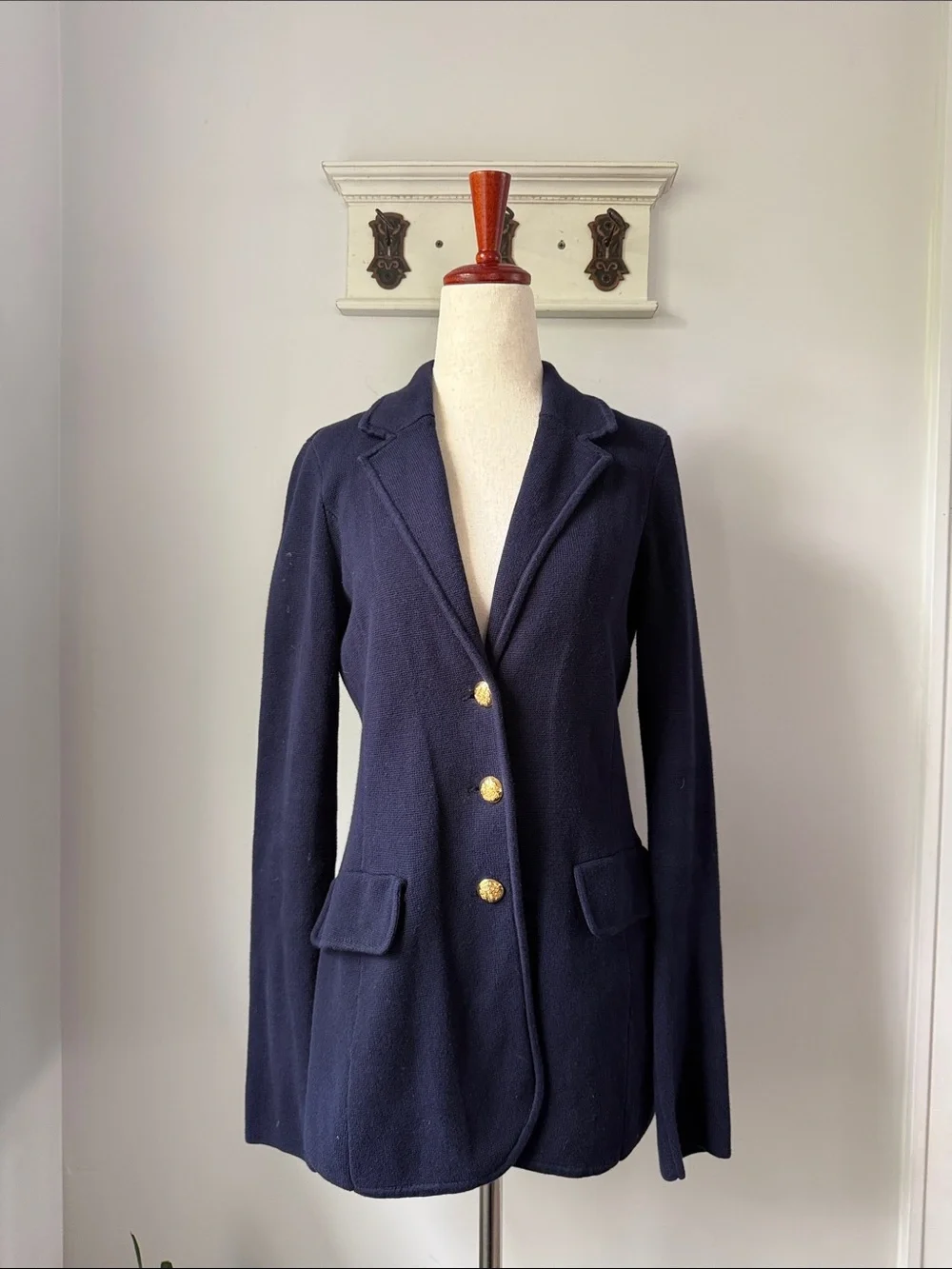 Ralph Lauren Navy Blazer with Gold-Tone Buttons Cotton Classic Sweater Jacket